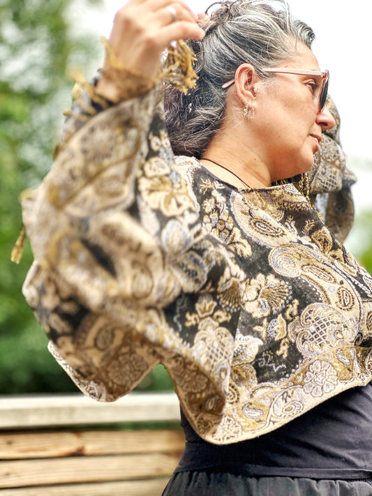 Boho Black & Gold Pashmina Crop Top